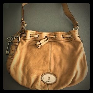 Fossil Leather Shoulder Purse in Camel Brown